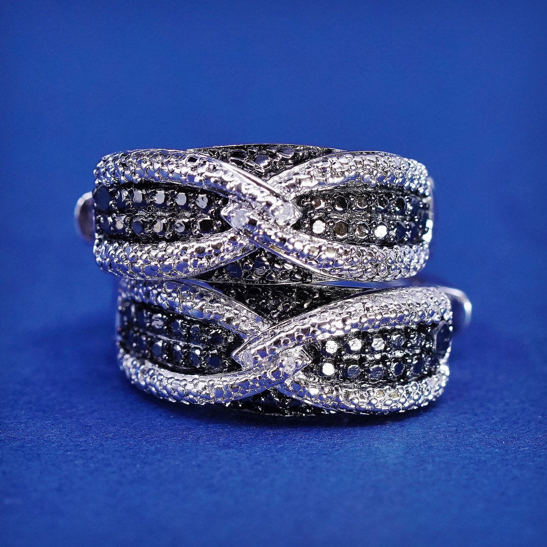 0.75”, vtg JWBR Sterling silver earrings, 925 hoops, huggie w/ diamond