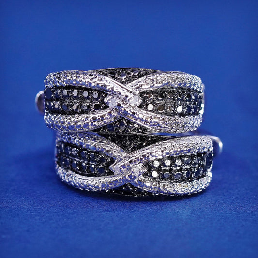 0.75”, vtg JWBR Sterling silver earrings, 925 hoops, huggie w/ diamond