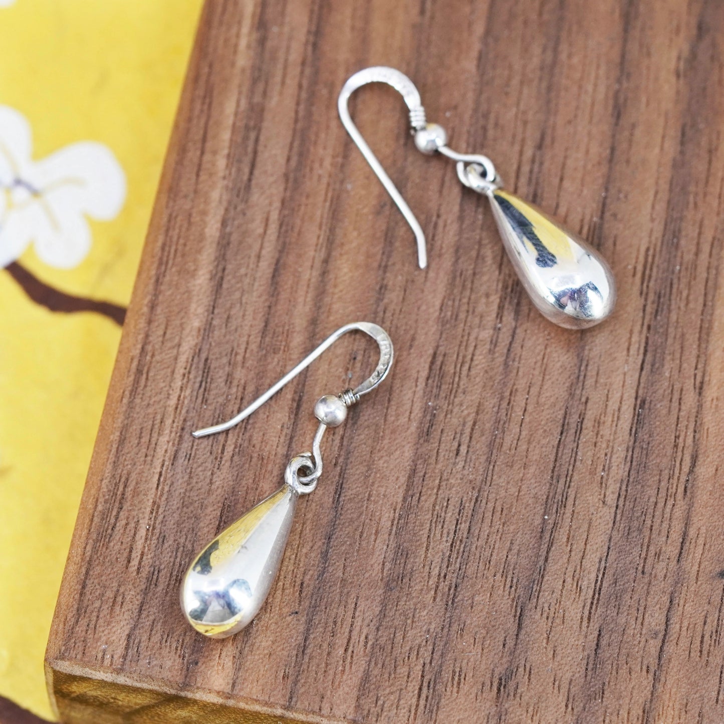 Vintage Sterling silver handmade earrings, 925 teardrop drops