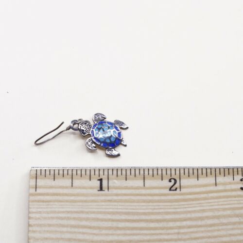 Vtg Designer Arte Sterling Handmade Earrings, 980 Silver Enamel Turtle