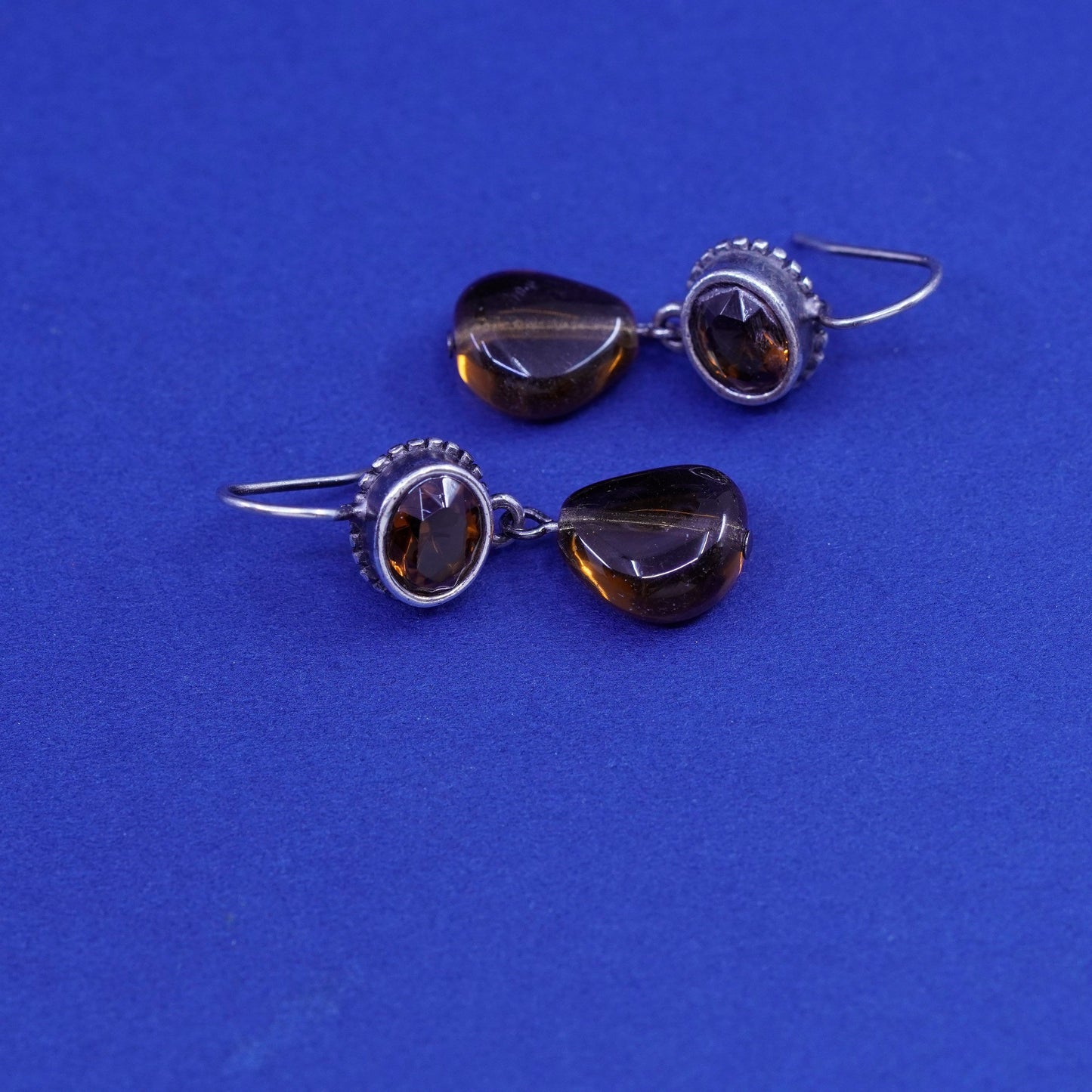 Vintage sterling 925 silver handmade earrings with teardrop smoky topaz