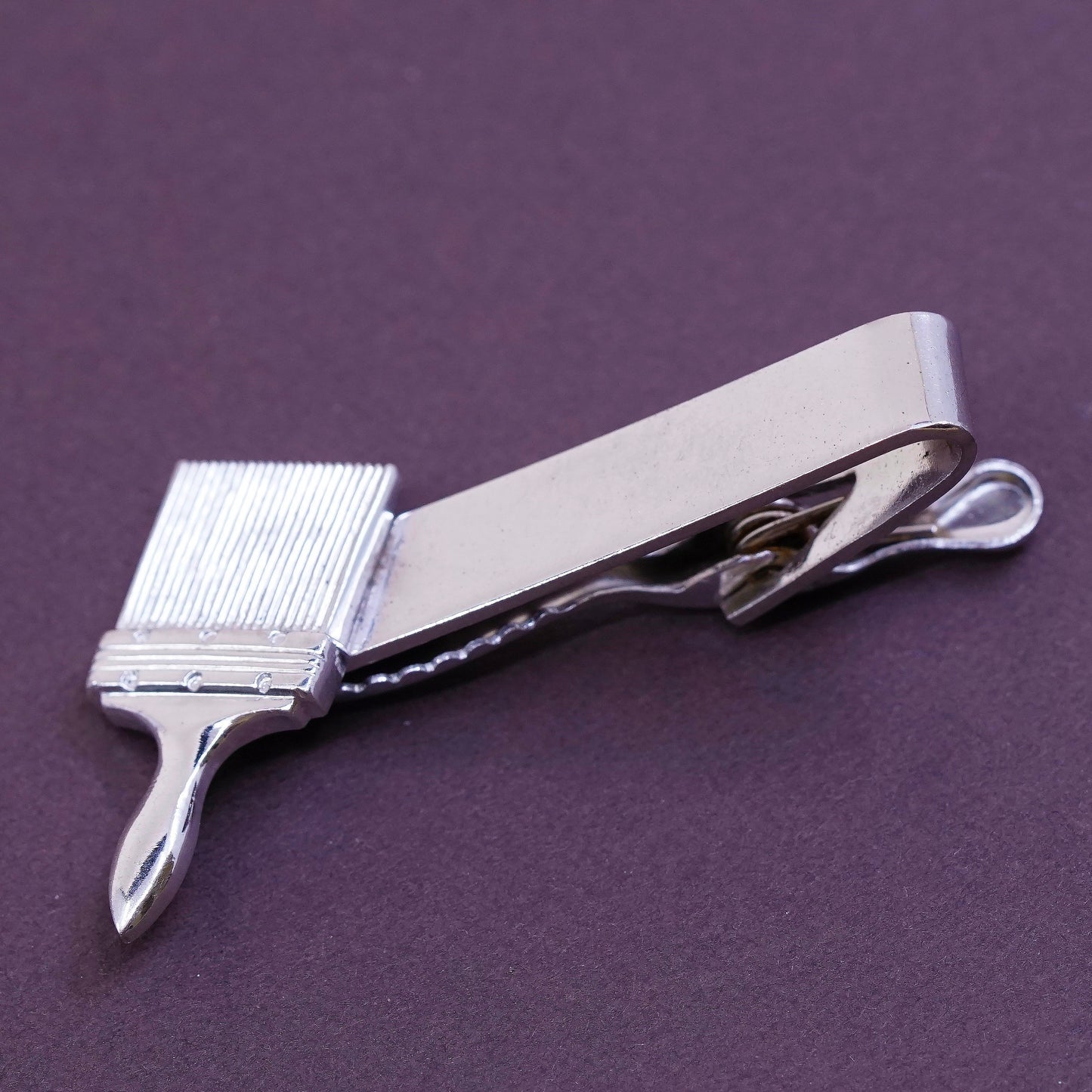 Vintage Baker sterling silver handmade tie clip, solid 925 silver tie clip with painting brush, stamped Sterling Baker