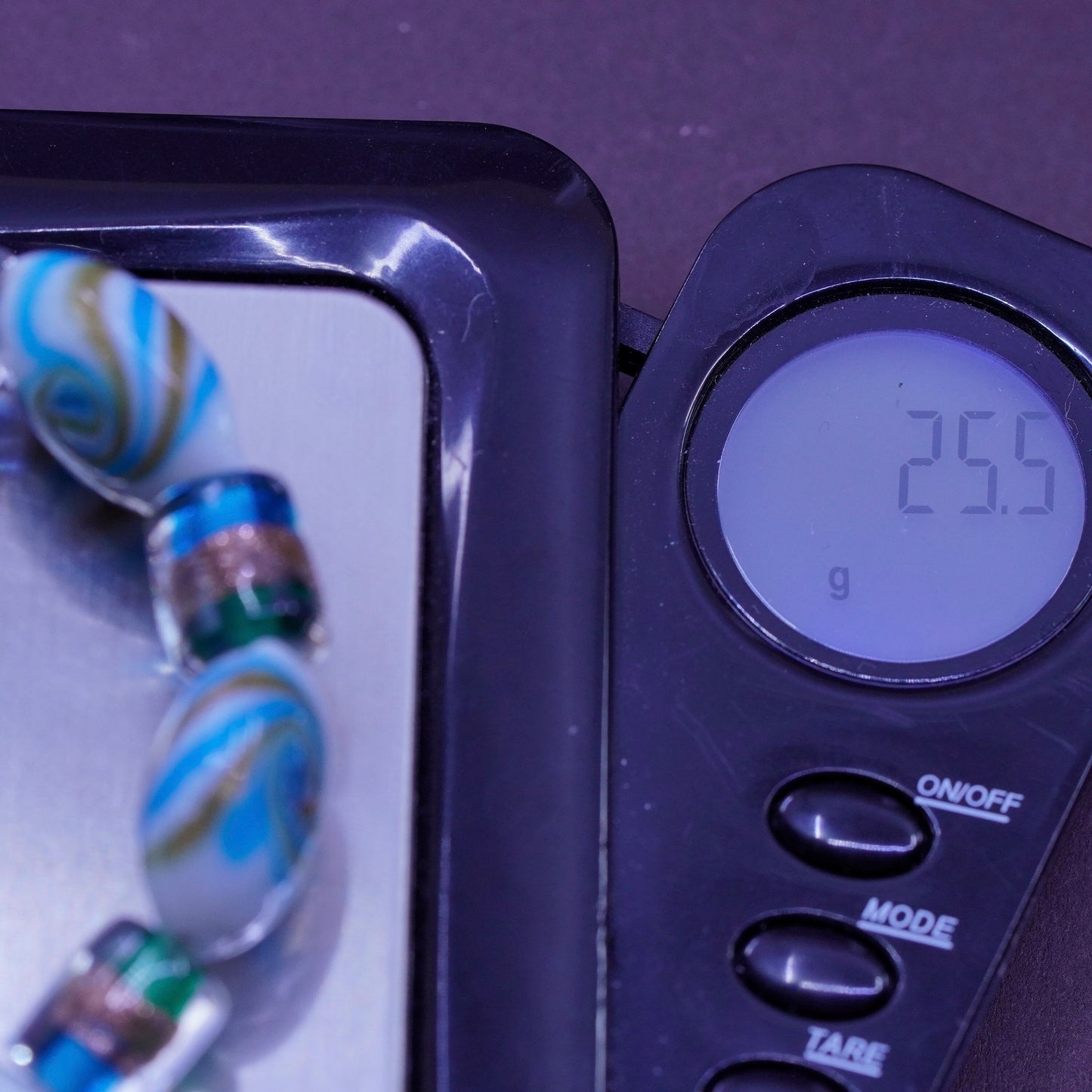 6.25”, Vintage handmade bracelet, blue artisan glass bead bracelet