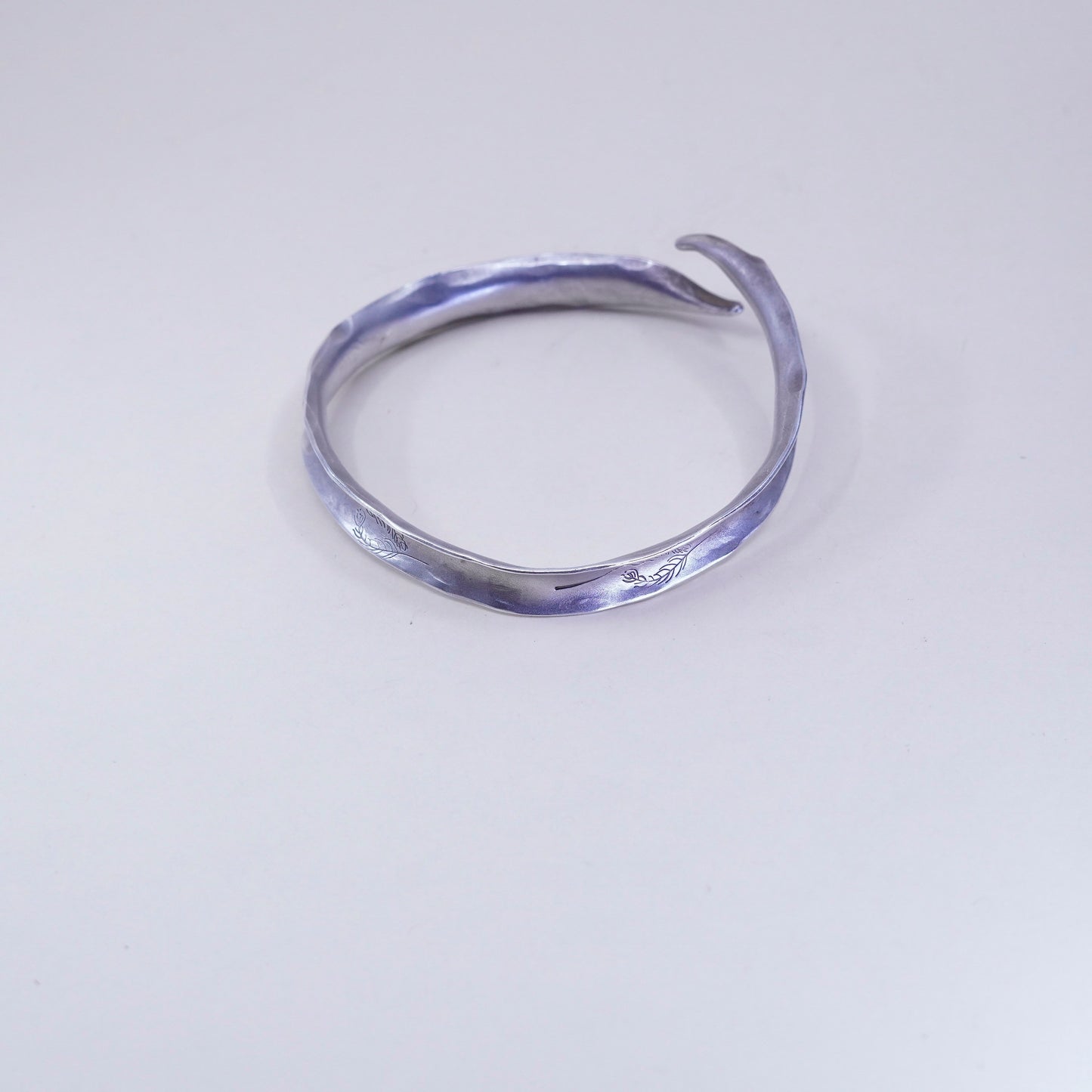 7”, sterling silver contemporary handmade bracelet, matted 925 wrap leafy cuff