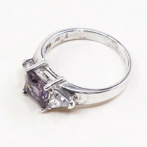 Sz 7.5, Sterling Silver handmade Ring, 925 Silver Ring W/ amethyst, stamped 925