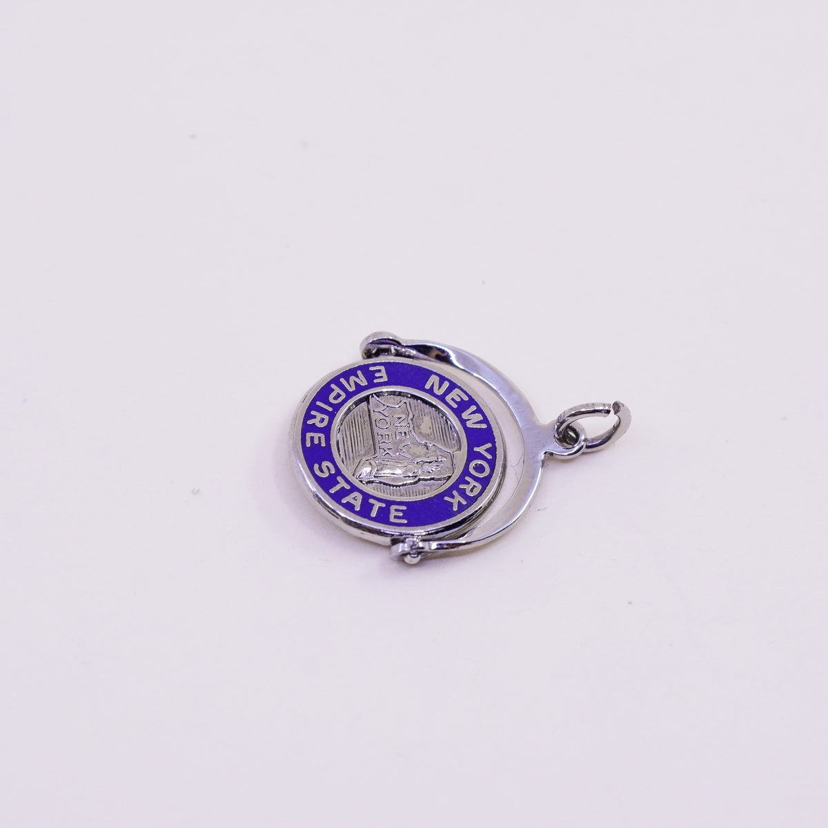 vtg Sterling 925 silver handmade pendant New York Empire State spinner charm