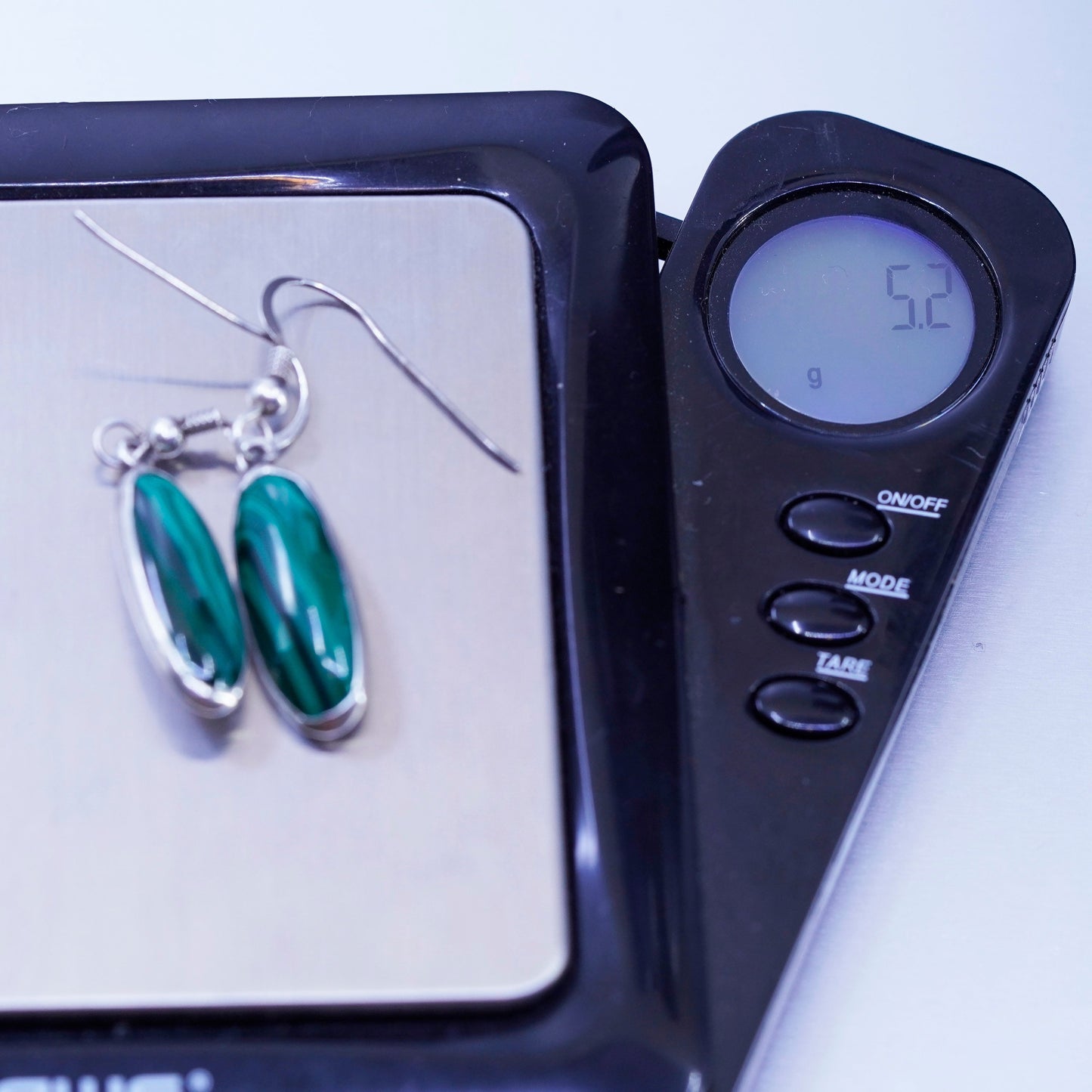 Vintage Mexico Sterling 925 silver handmade earrings with oval malachite