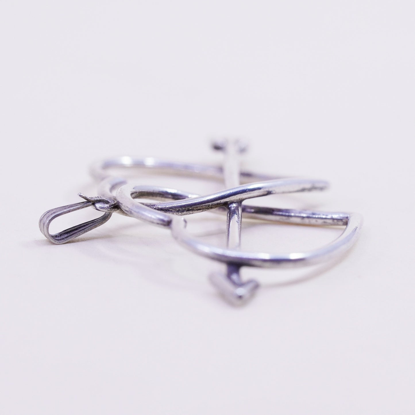 Vintage sterling silver handmade pendant, 925 double heart with arrow