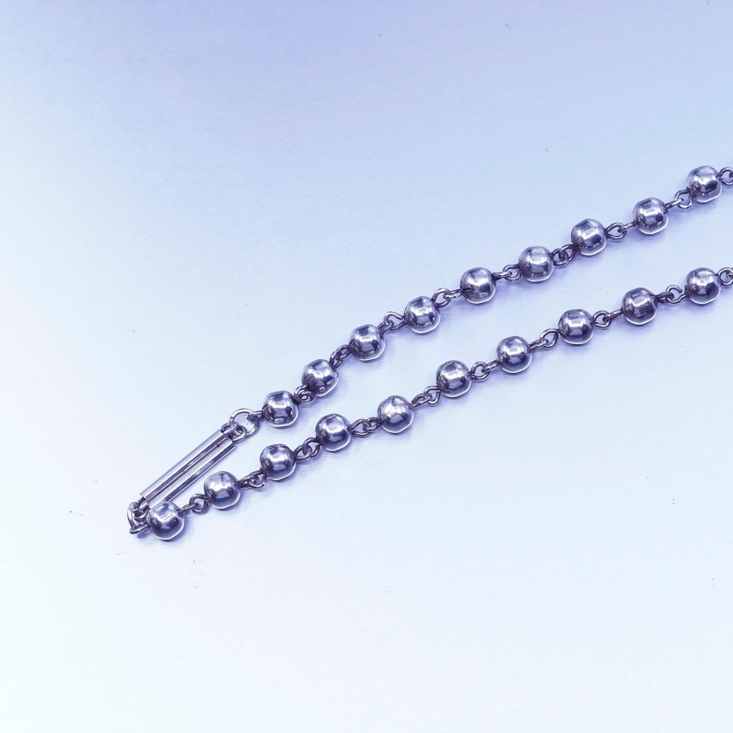 28”, vintage Sterling 925 silver handmade bead necklace