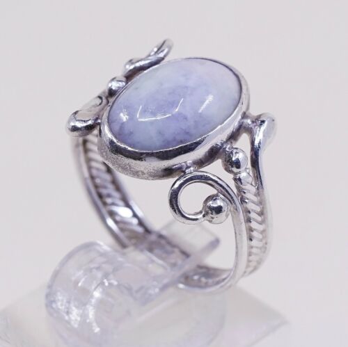 Sz 7.5, Handmade Ring in Sterling 925 Silver N Howlite Stone, Silver Tested