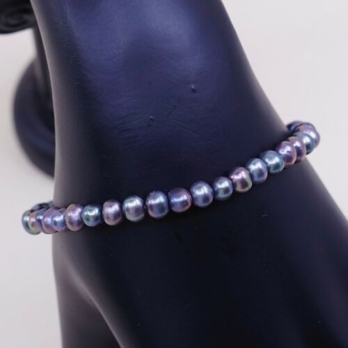 7”, Vtg 4-5mm Tahitian Pearl Bracelet W/ Sterling 925 Silver Clasp