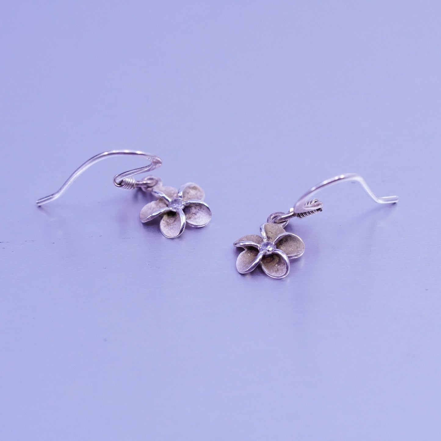 Vintage Sterling 925 silver handmade plumeria flower earrings with cz