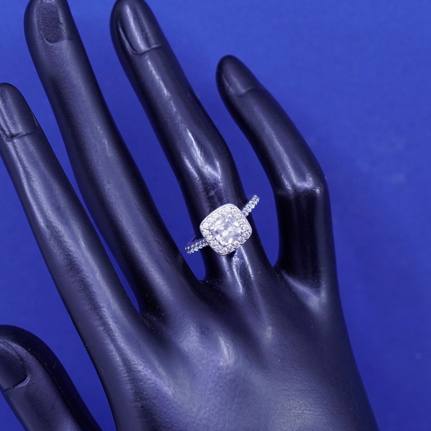 Size 5, vintage Sterling 925 silver engagement ring with cluster Cz