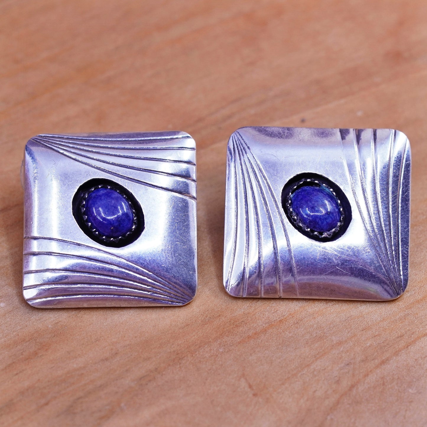 Native American Alice Mc Shirley Sterling Silver Earrings, square 925 studs