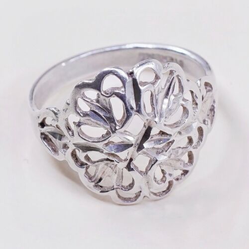 Size 6, Vtg Sterling Silver Handmade Ring, 925 Silver Band W/ Filigree Whirl