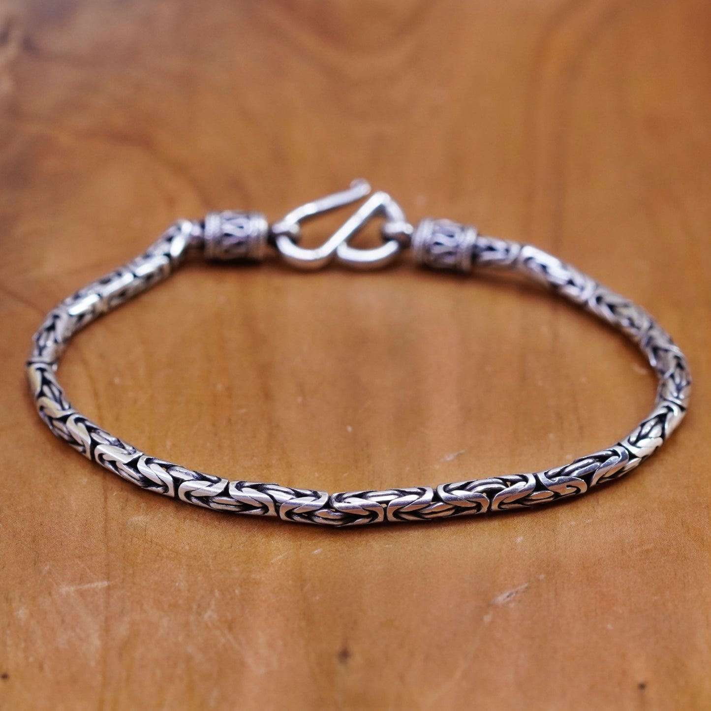 7”, vtg bold Sterling silver handmade bracelet, 925 Byzantine, birdcage chain
