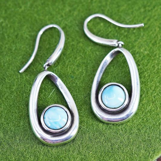 Vintage Sterling silver handmade earrings, 925 teardrop with Larimar