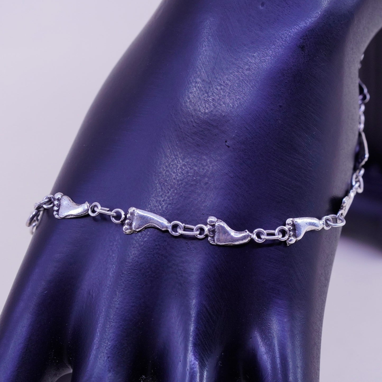 11”, vtg Italy sterling silver handmade anklet bracelet, 925 footprint chain