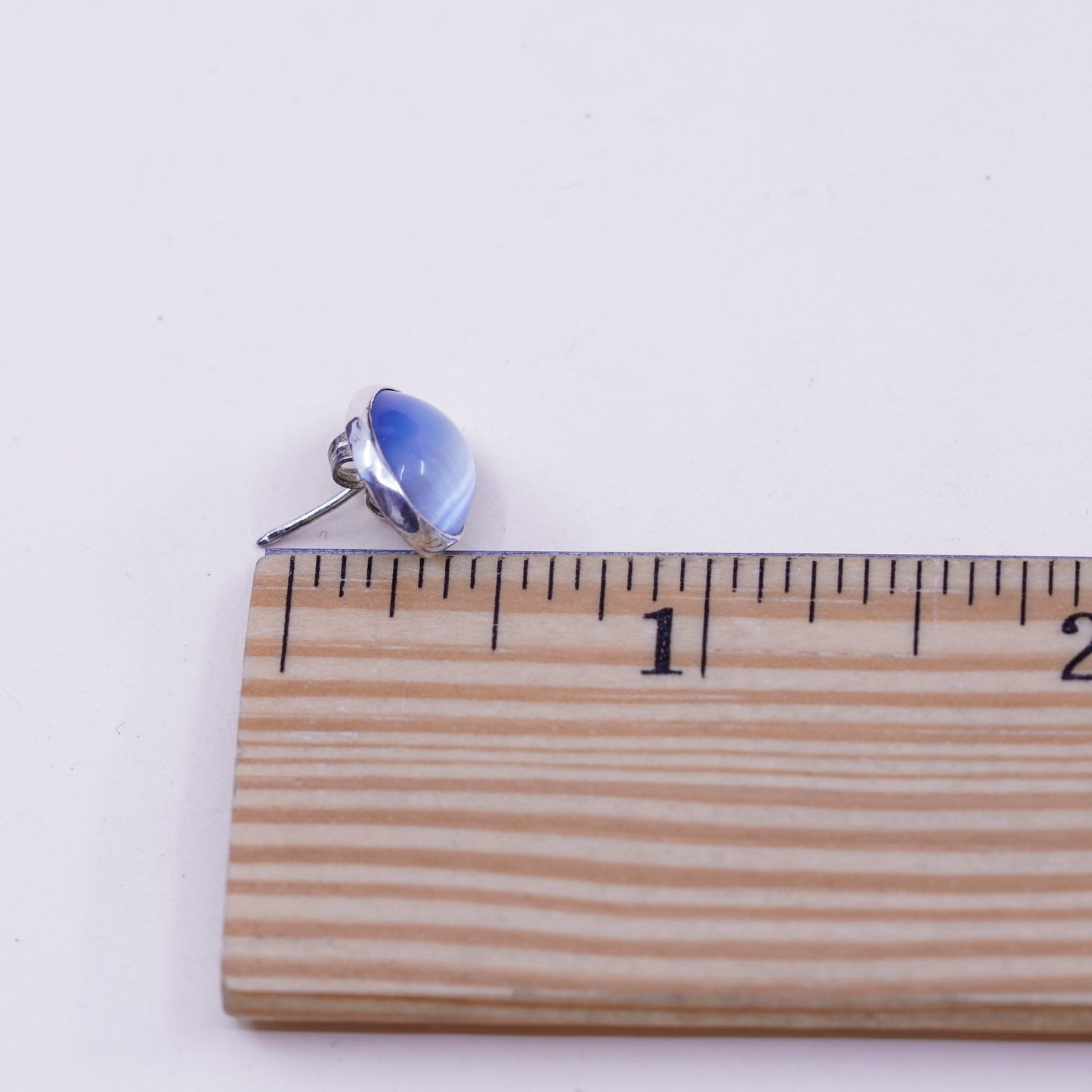 Vintage sterling silver earrings, 925 studs with blue cats eye