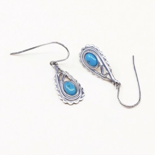 Southwestern handmade Sterling Silver earrings, 925 Turquoise Teardrop Dangles