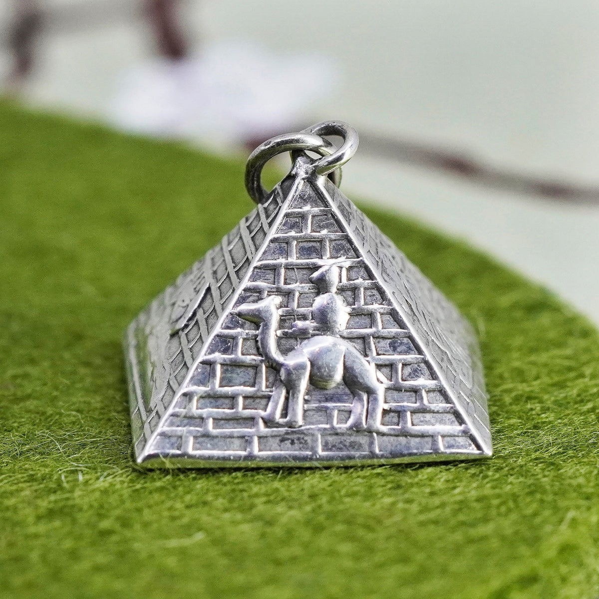 Vintage Egyptian sterling silver handmade pendant, 925 pyramid charm