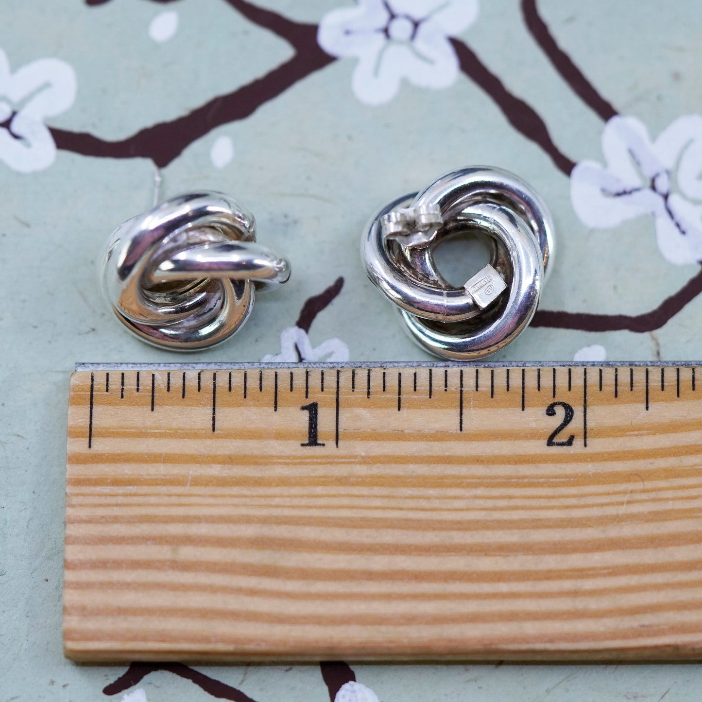 Vintage Sterling 925 silver handmade earrings, Entwined cable studs