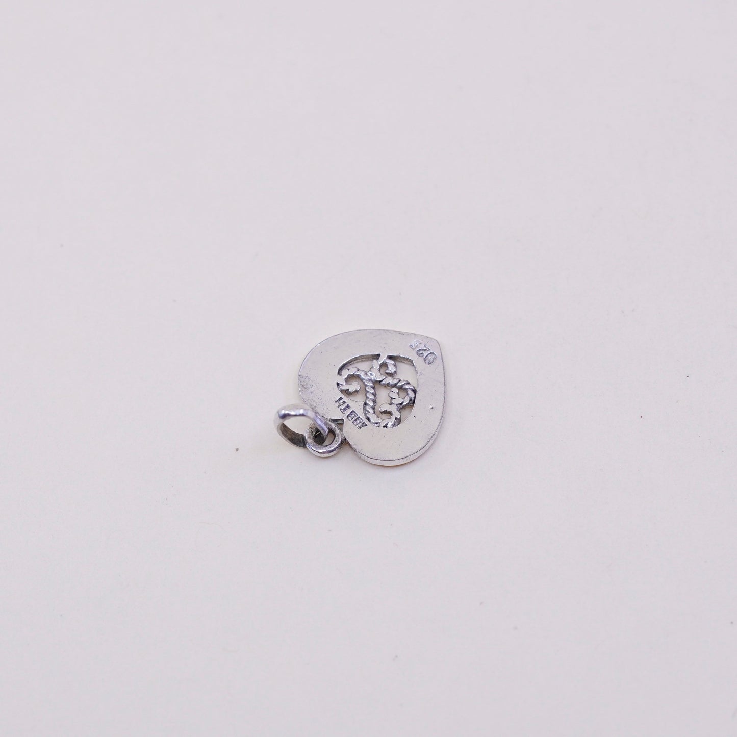Vintage Sterling silver handmade pendant, 925 filigree heart charm