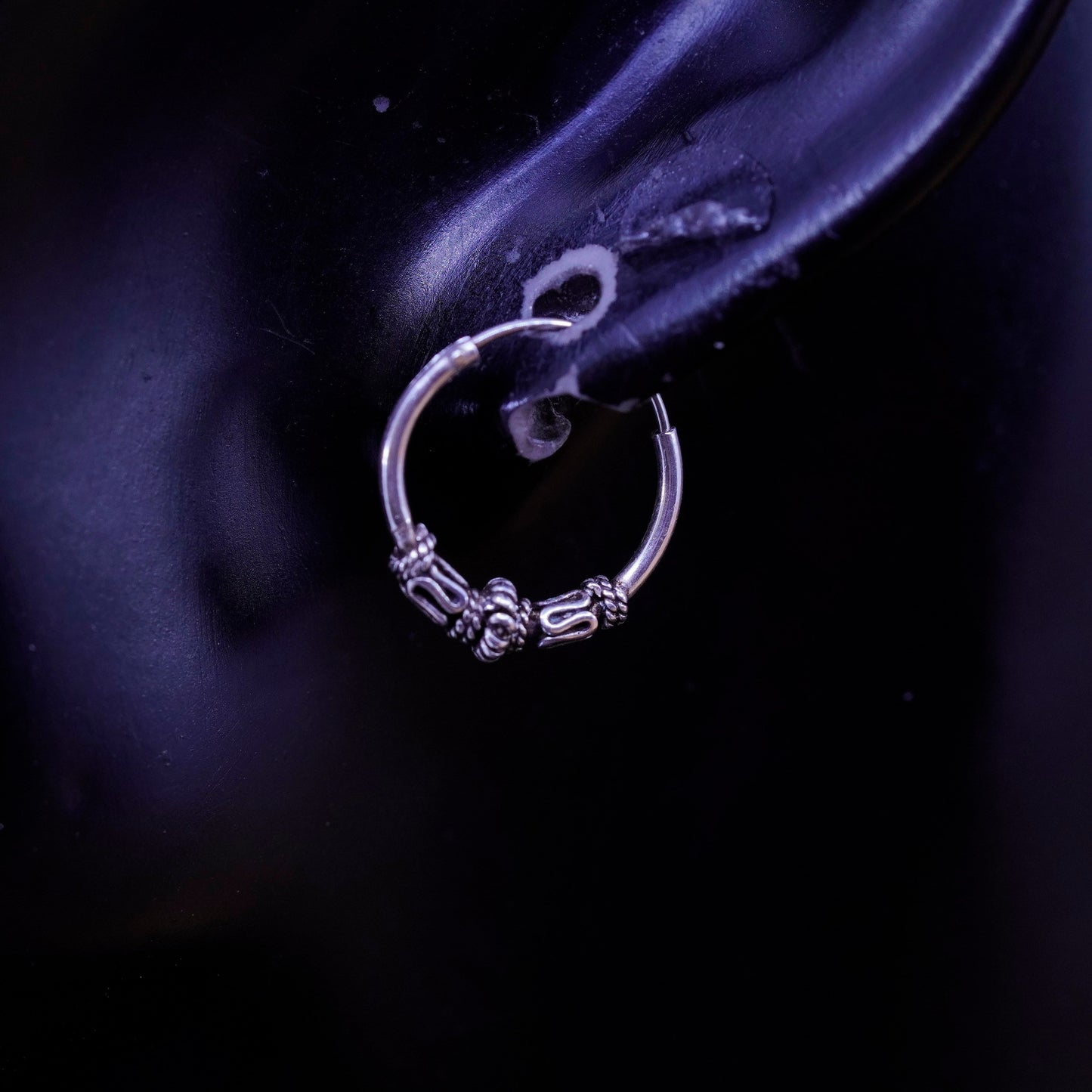 0.5”, vintage Sterling silver handmade earrings, textured 925 hoops