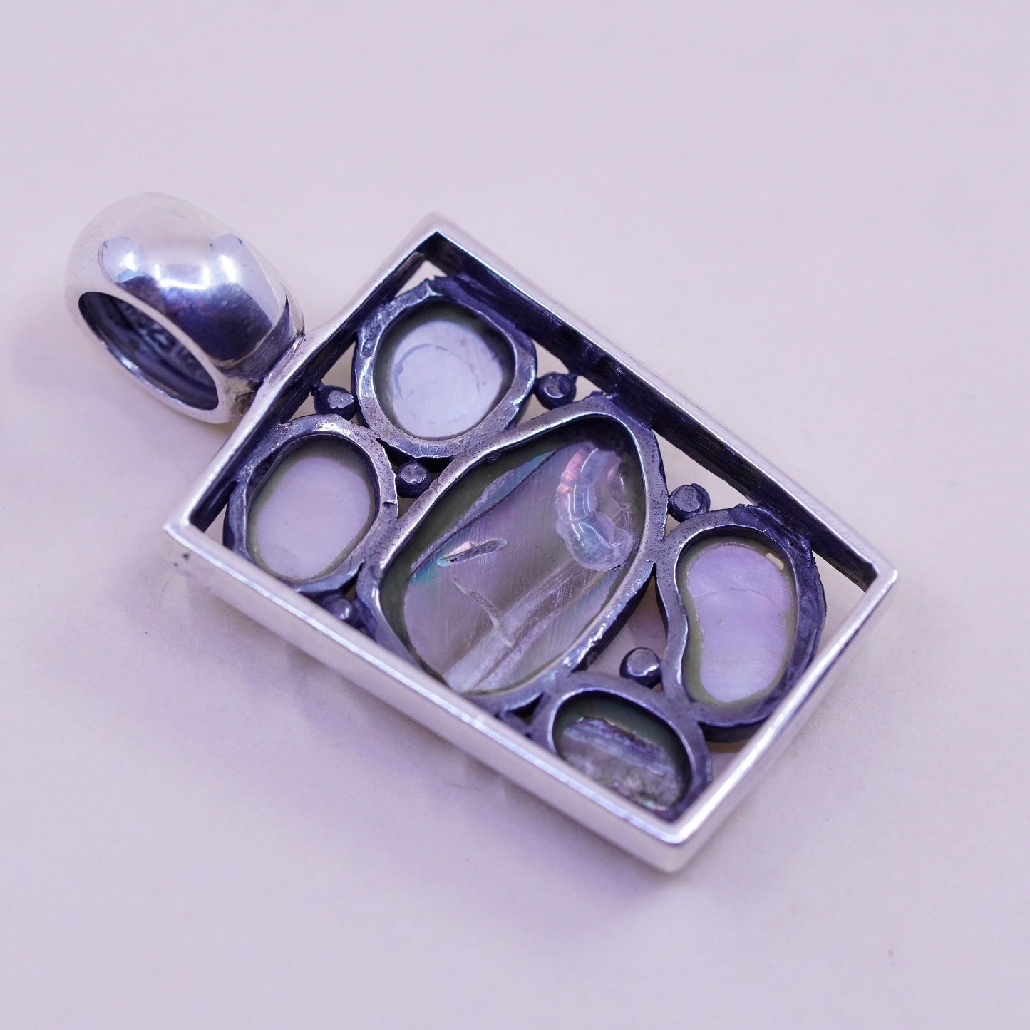 Vintage sterling 925 silver handmade pendant, with abalone pink mother of pearl