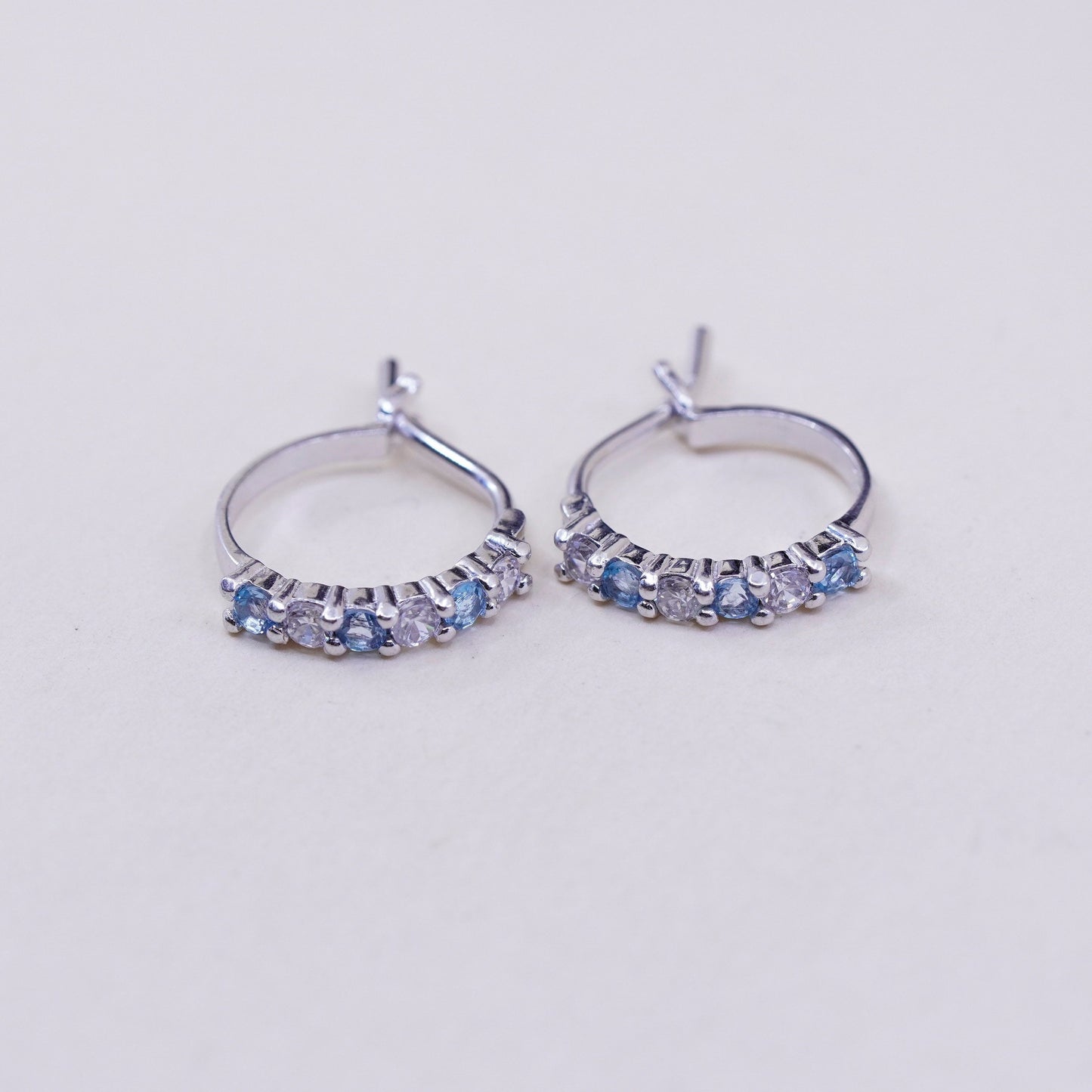 0.5”, fashion sterling silver earrings, 925 hoops, Huggie with clear blue Cz