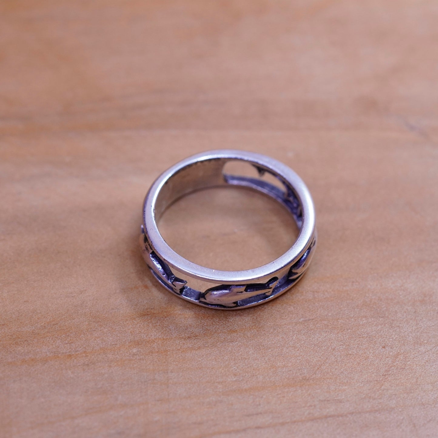 Size 6, vintage Sterling silver handmade ring, 925 dolphin band