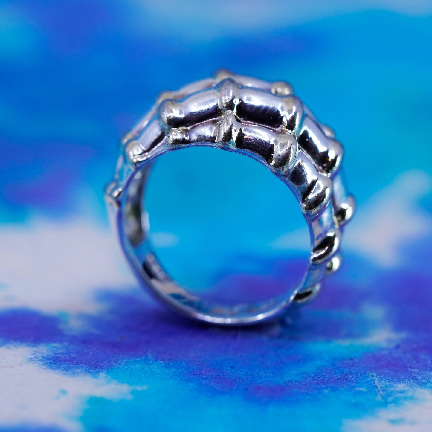 Size 6, minimalist Sterling silver handmade ribbed ring, 925 statement band