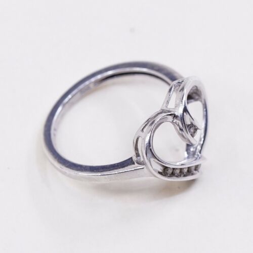 Sz 7.25, Vtg Sterling Fashion Engagement Ring, 925 Heart W/ Diamond, Stamped MAP
