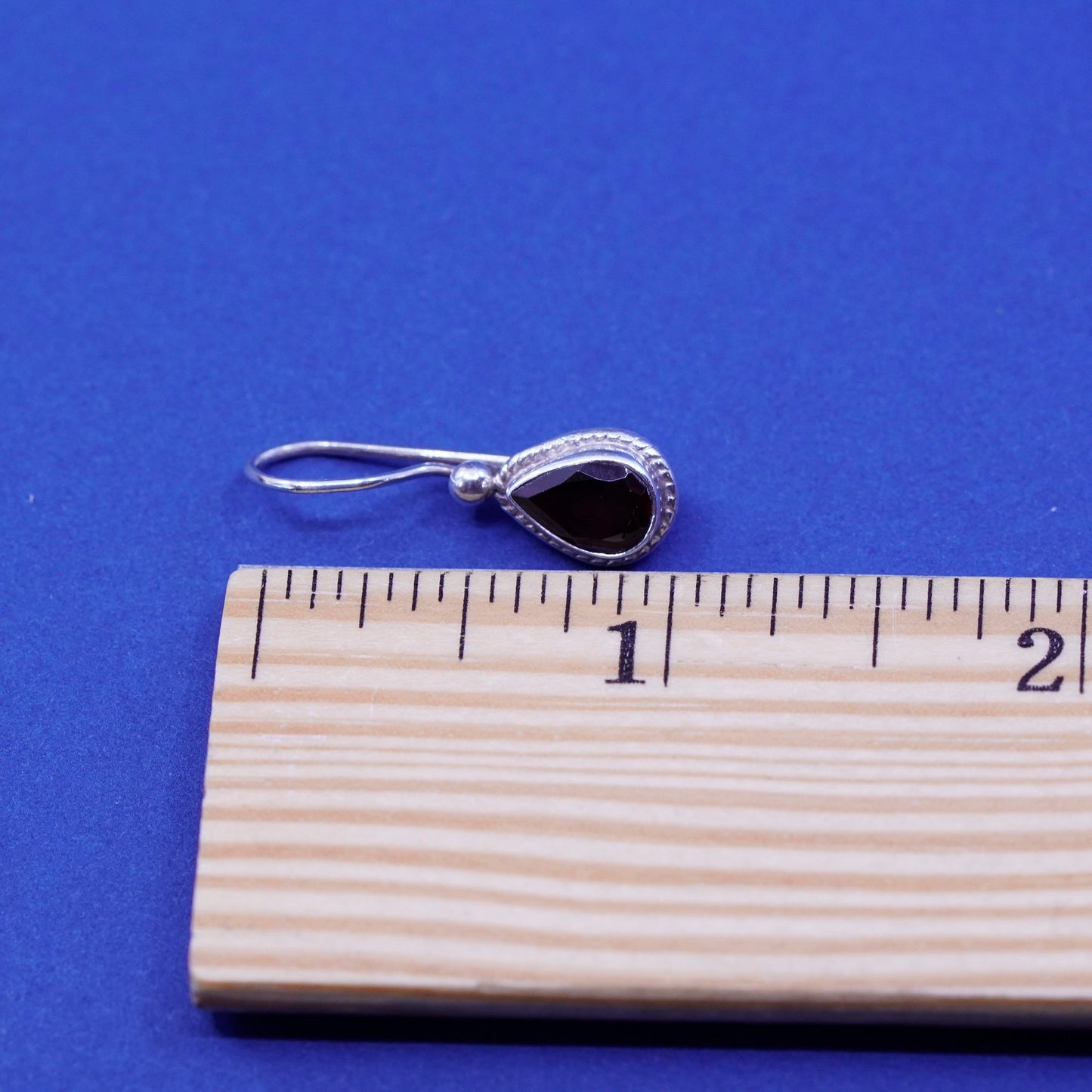 Vintage Sterling 925 silver handmade earrings with teardrop Ruby and rope