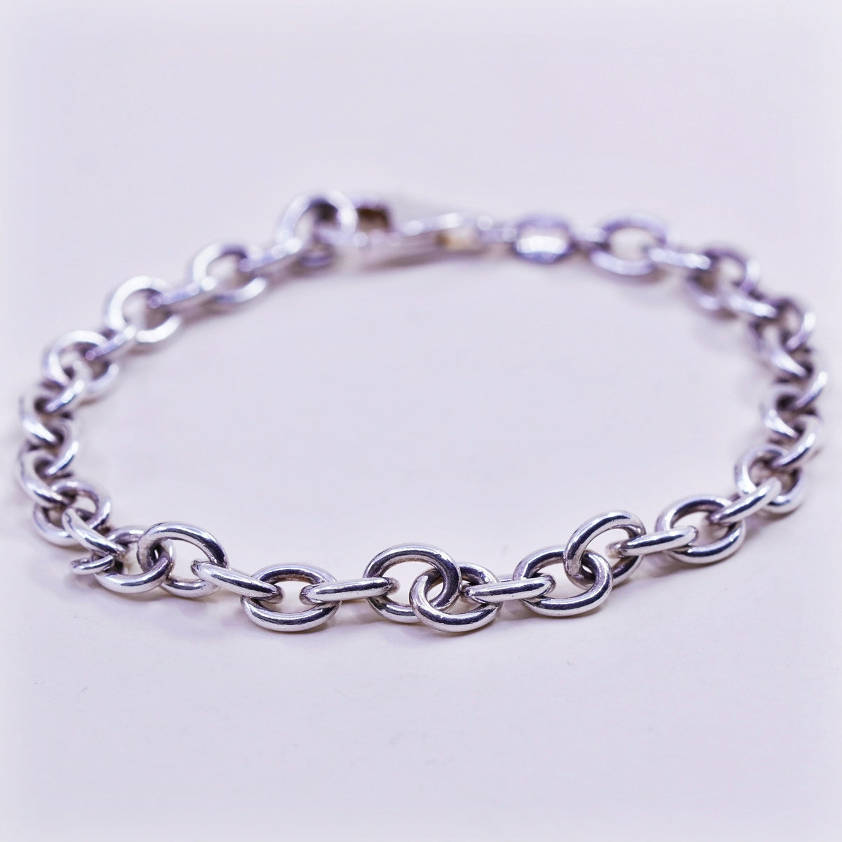 7.5”, 6mm, Vintage sterling 925 silver textured oval link chain