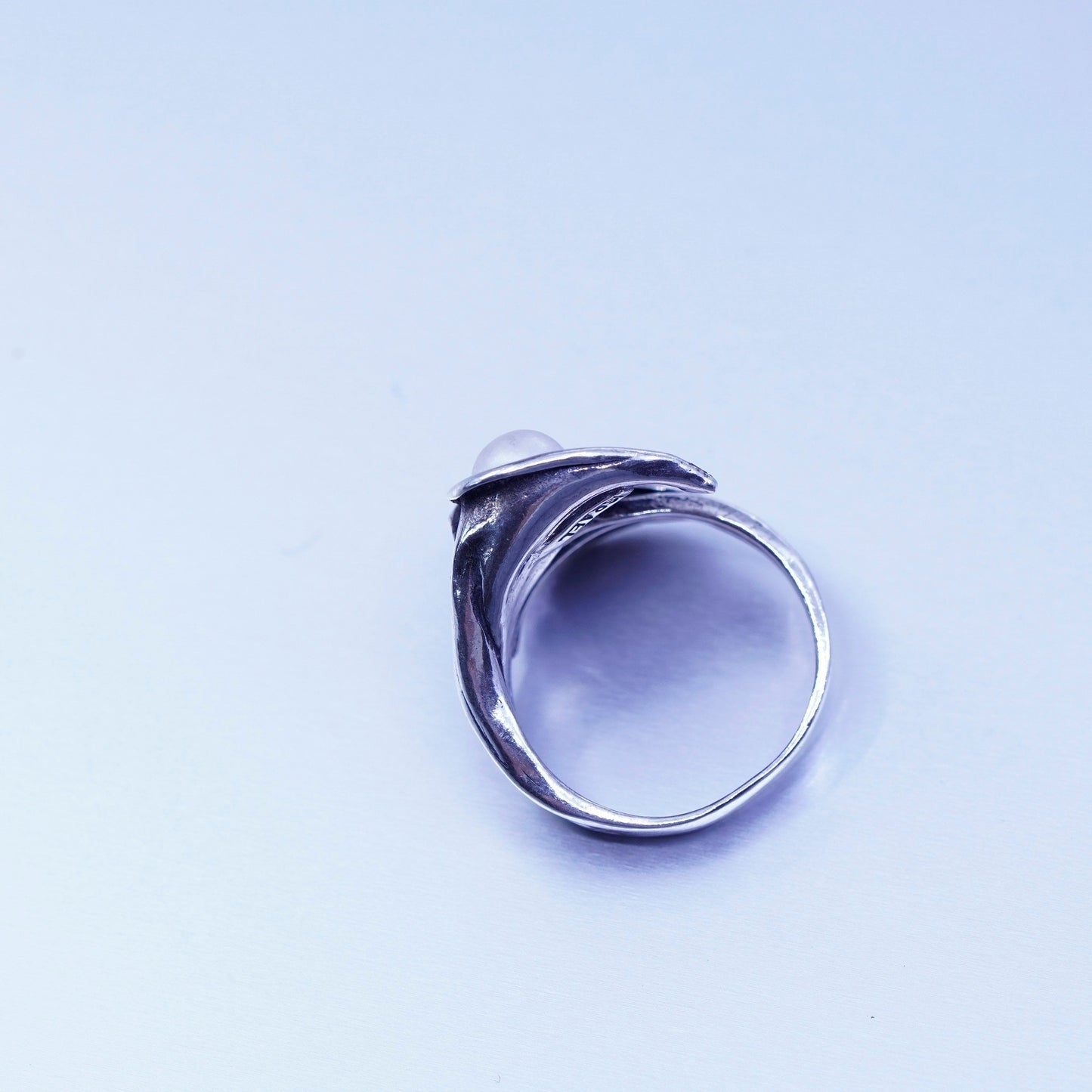 Size 7, Shablool Didae sterling silver ring handmade lily flower 925 band pearl