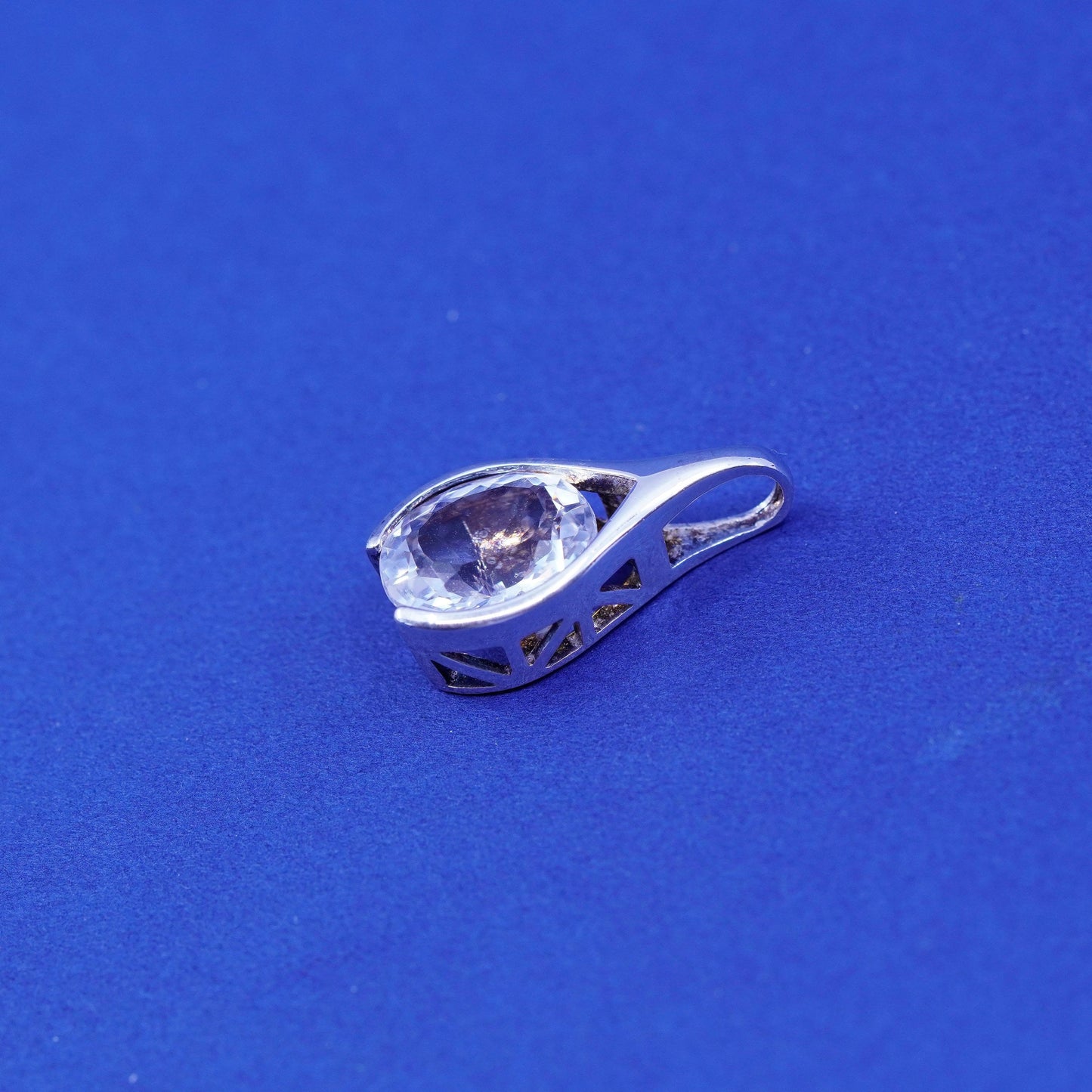 vintage Sterling 925 silver handmade teardrop pendant with cz
