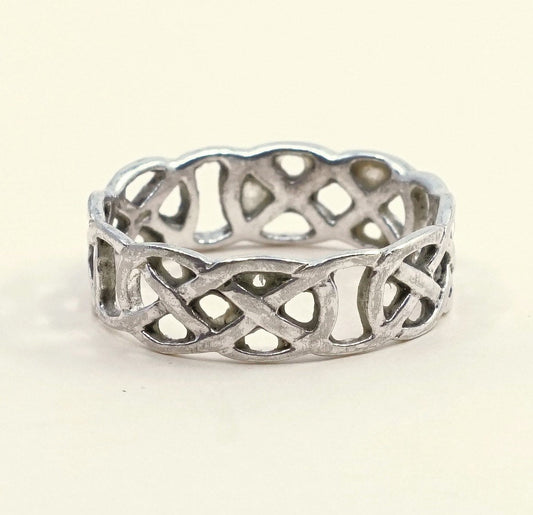 Size 9.75, vtg sterling silver handmade ring, 925 woven band w/ filigree