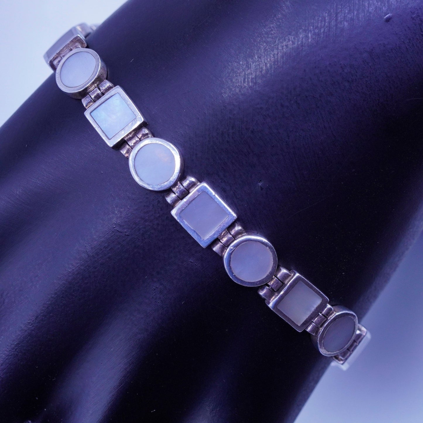 7.5”, Sterling 925 silver handmade tennis bracelet chain with mother of pearl