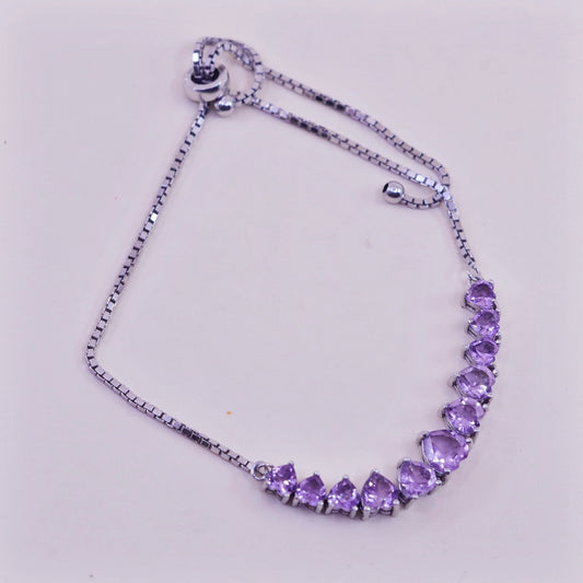 Size adjustable, Vintage sterling silver bracelet, 925 box chain heart amethyst
