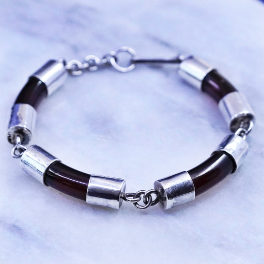8”, vintage Sterling silver handmade bracelet, 925 bar with amber tube