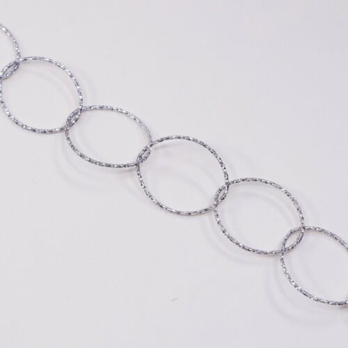 6.5”, Vtg Italy Sterling 925 Silver Handmade Huge Lightweight Oval Link Bracelet