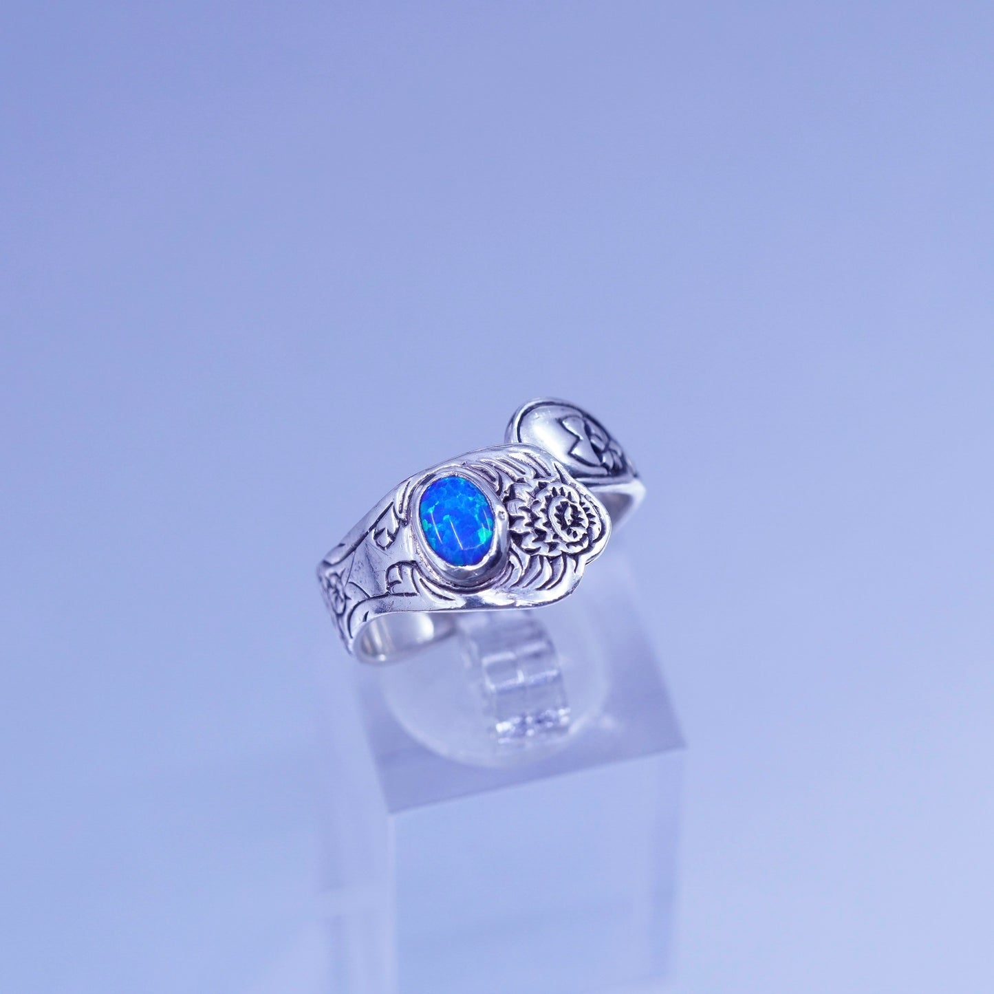 Size 8.25, vintage Sterling 925 silver handmade wrap ring with opal