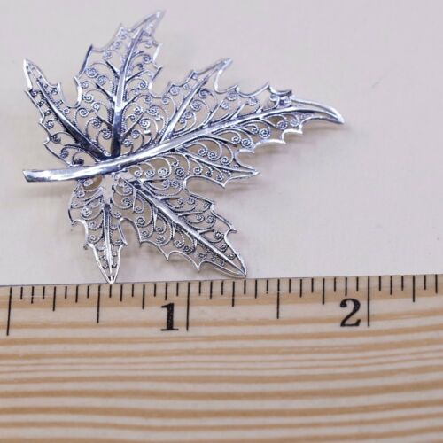 Vtg BRICKS Sterling Silver Handmade Filigree Maple Leaf Brooch Pin