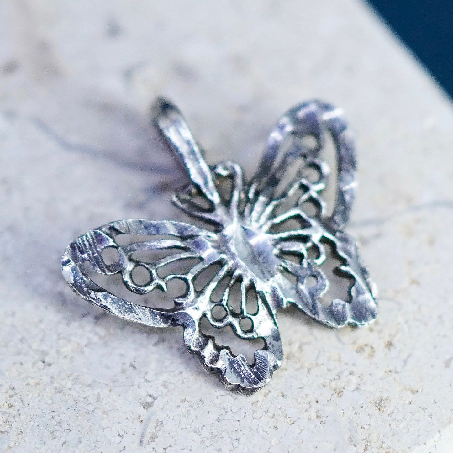 Vintage Sterling silver handmade pendant, 925 filigree butterfly