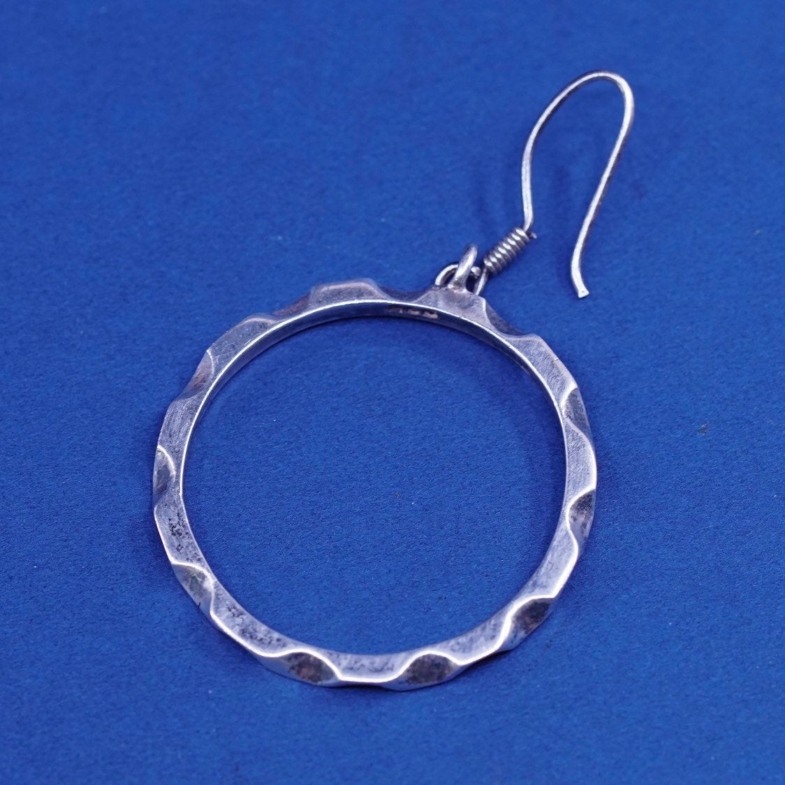 1.25”, vtg Sterling silver handmade earrings, mexico 925 gear hoops