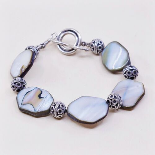 6.5”, Vtg Handmade Abalone Disc Bracelet W/ Silver Tone Toggle Claiyfe