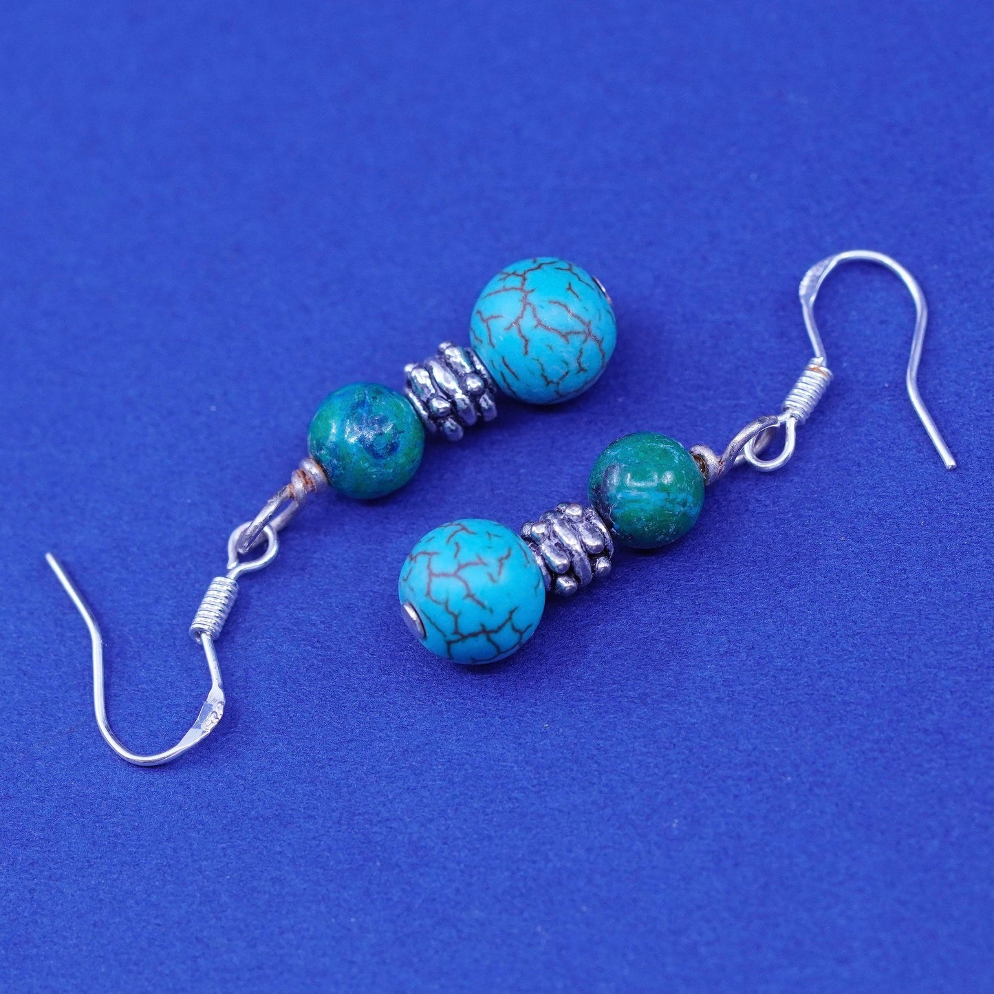 Vintage sterling 925 silver handmade earrings with turquoise beadS