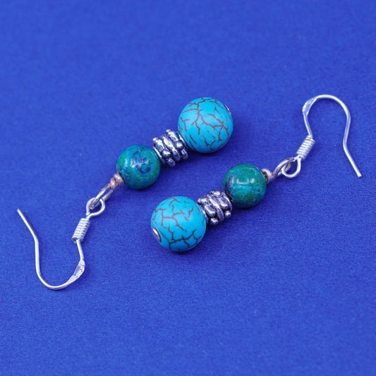 Vintage sterling 925 silver handmade earrings with turquoise beadS