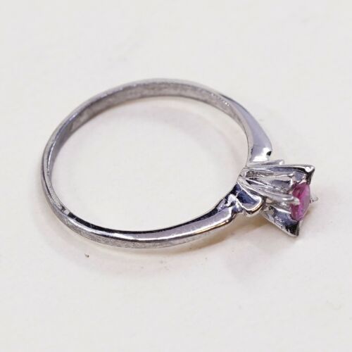 Sz 6.5, Sterling Silver Ring, 925 Silver Engagement Ring W/ pink Crystal
